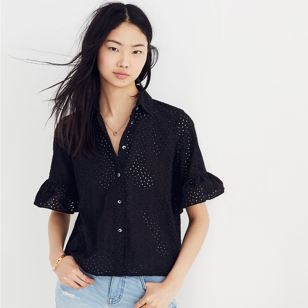 (Madewell) Eyelet Bell-Sleeve Shirt